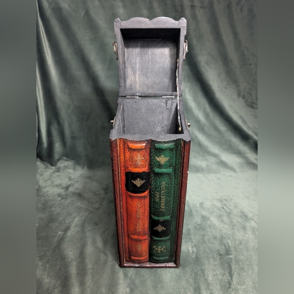 Vintage Wood Faux Book Wine Bottle Liquor Box Holder Cabinet Holds 1 Bottle - Picture 11 of 16